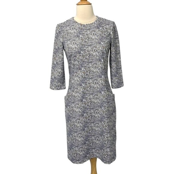 J. McLaughlin Catalyst Sheath Dress Navy Brown Pockets Catalina Cloth EUC Size S - Picture 1 of 11